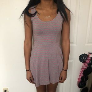Grey A-line dress with micro pink stripes